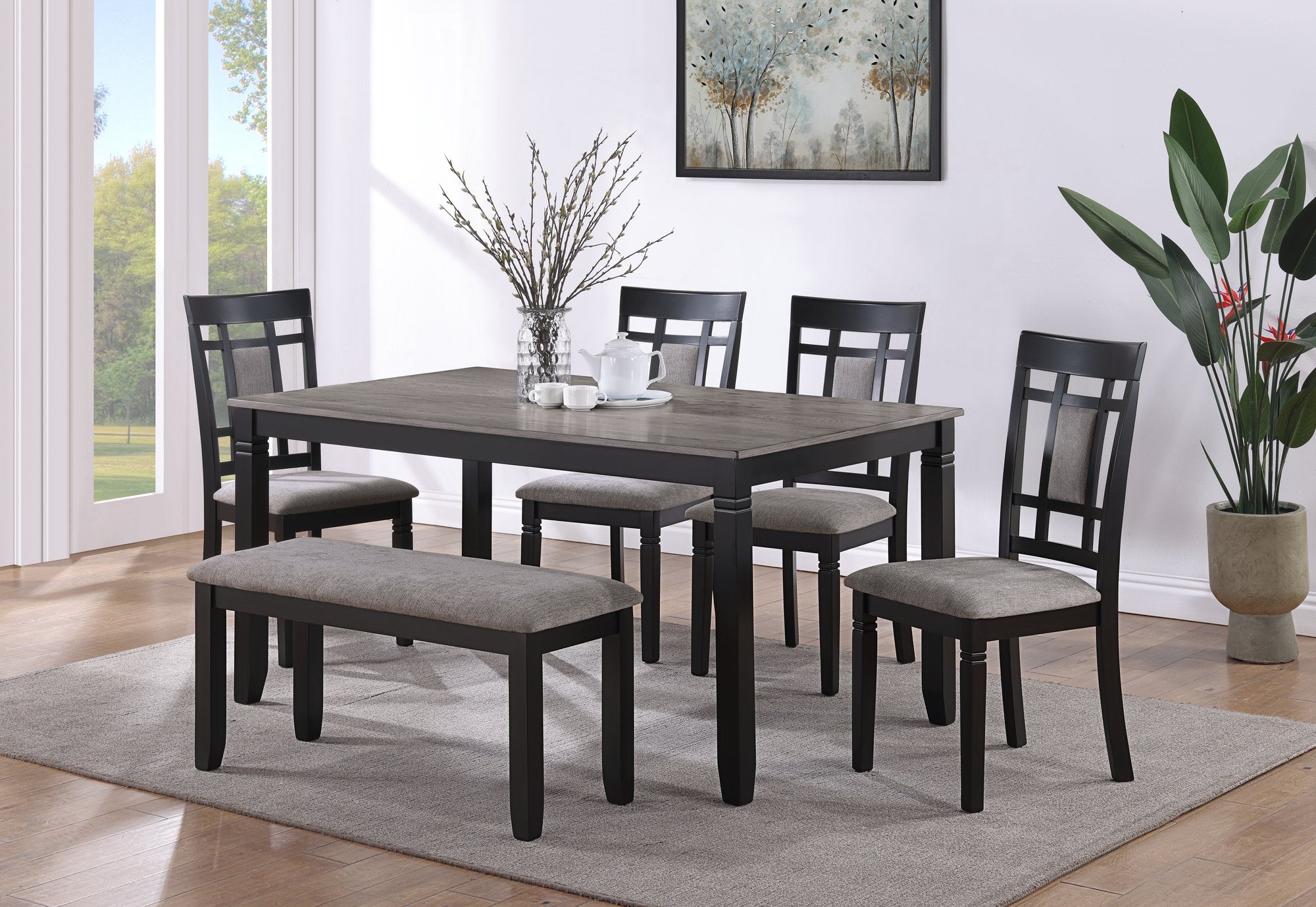 PAIGE 6PK DINING SET W/BENCH L.GREY
