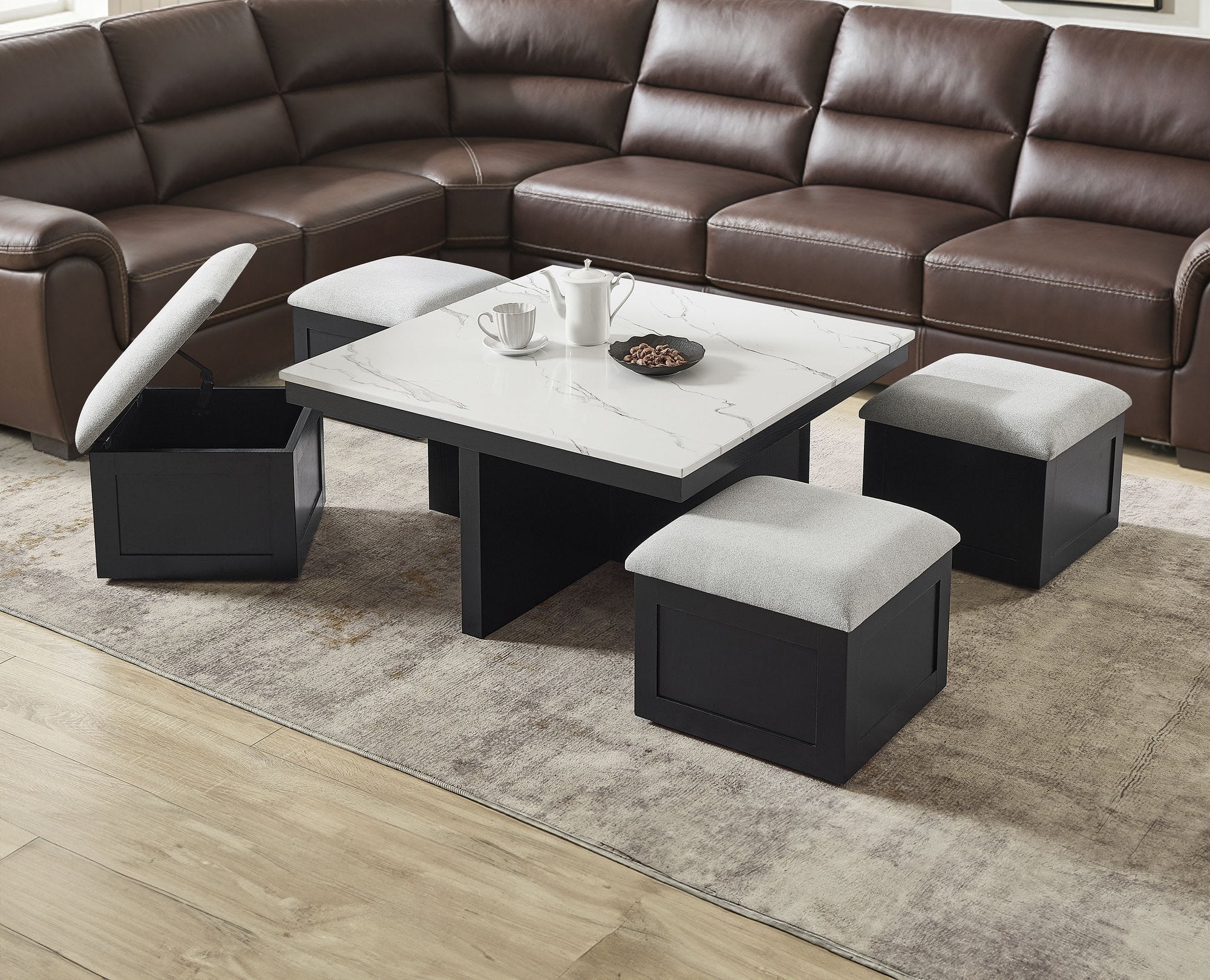 MARTA COF TBL W/4 STORAGE OTTOMANS