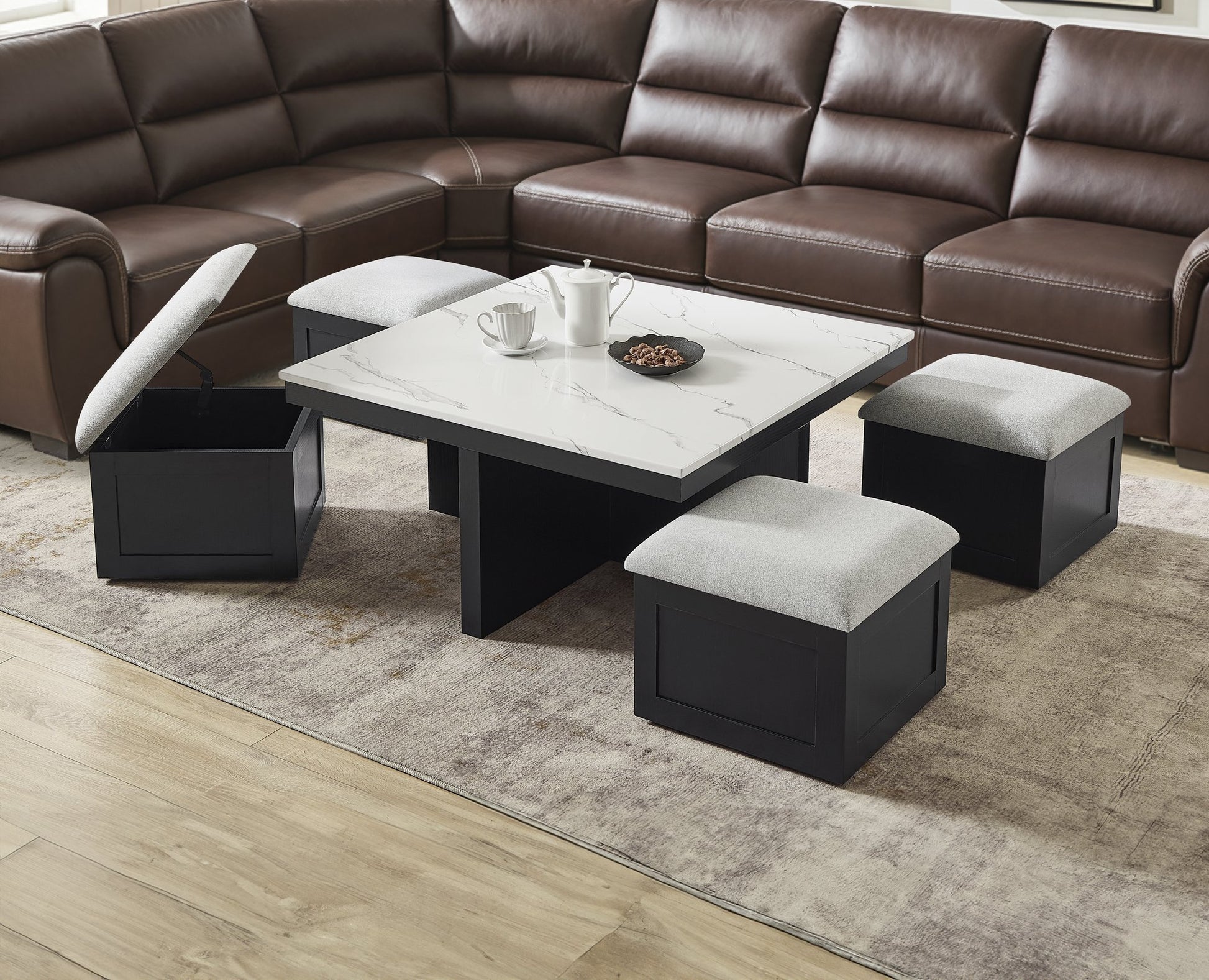 MARTA COF TBL W/4 STORAGE OTTOMANS