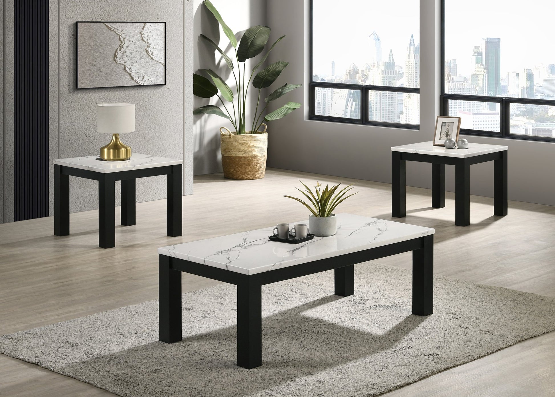 IVY 3-PK CKTL SET FAUX MARBLE WHITE