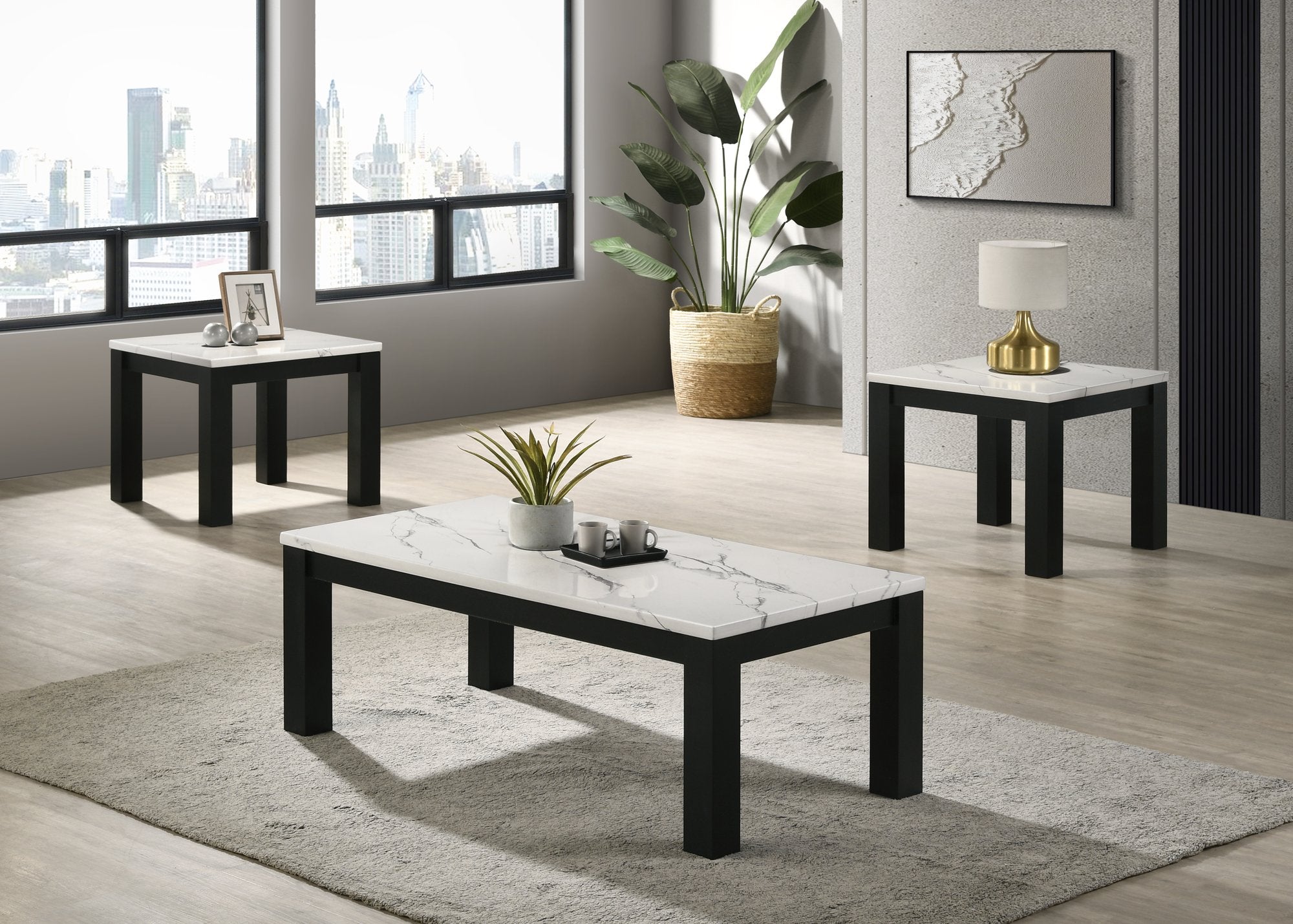 IVY 3-PK CKTL SET FAUX MARBLE WHITE