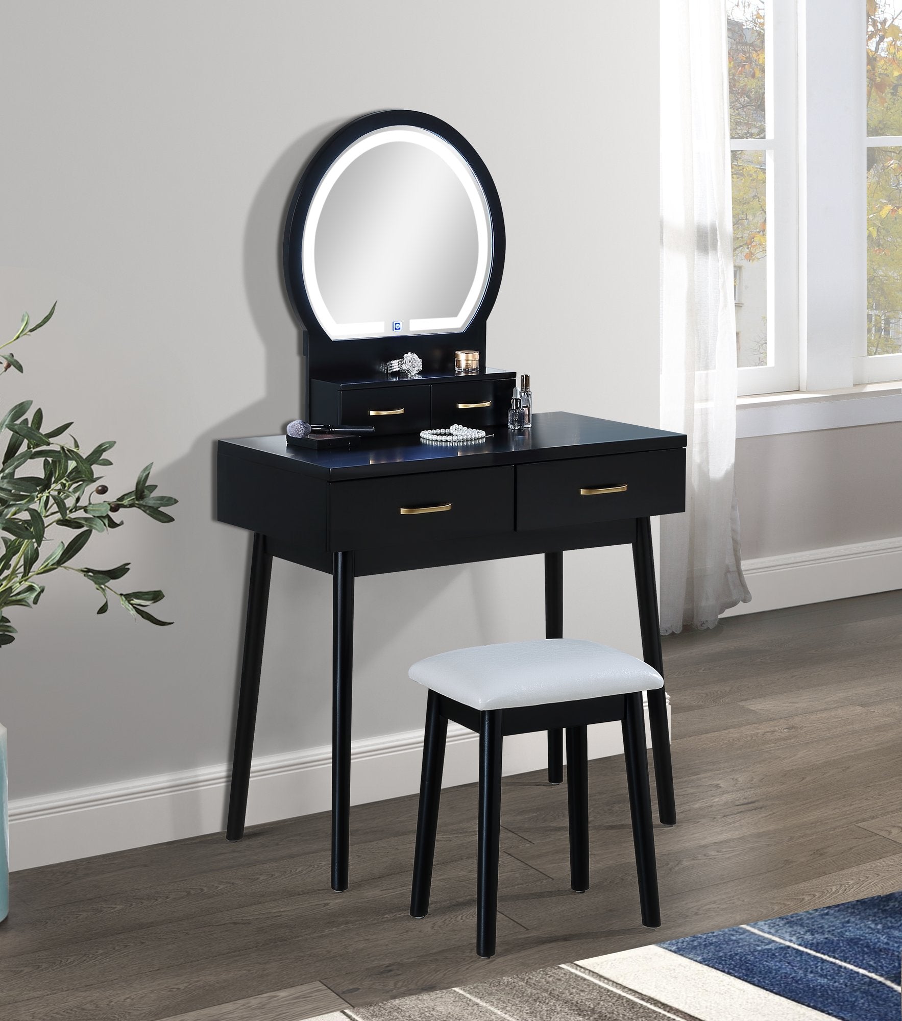 CECILIA VANITY TABLE & STOOL-BLACK