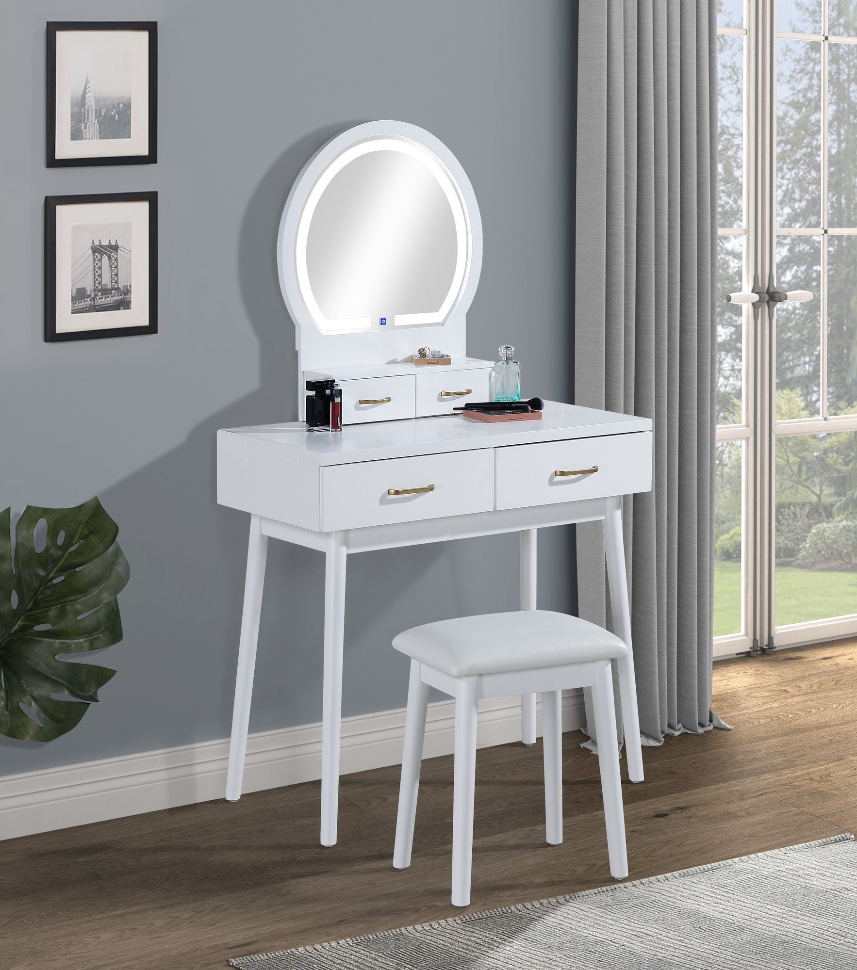 CECILIA VANITY TABLE & STOOL-WHITE