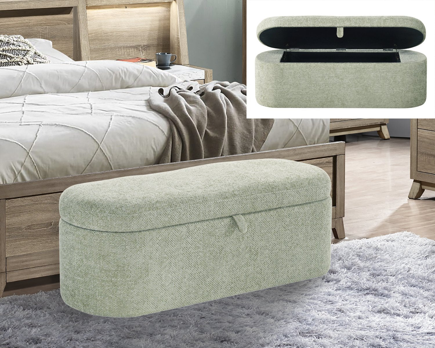 PHILIPA STORAGE BENCH-L.GREEN TWEED