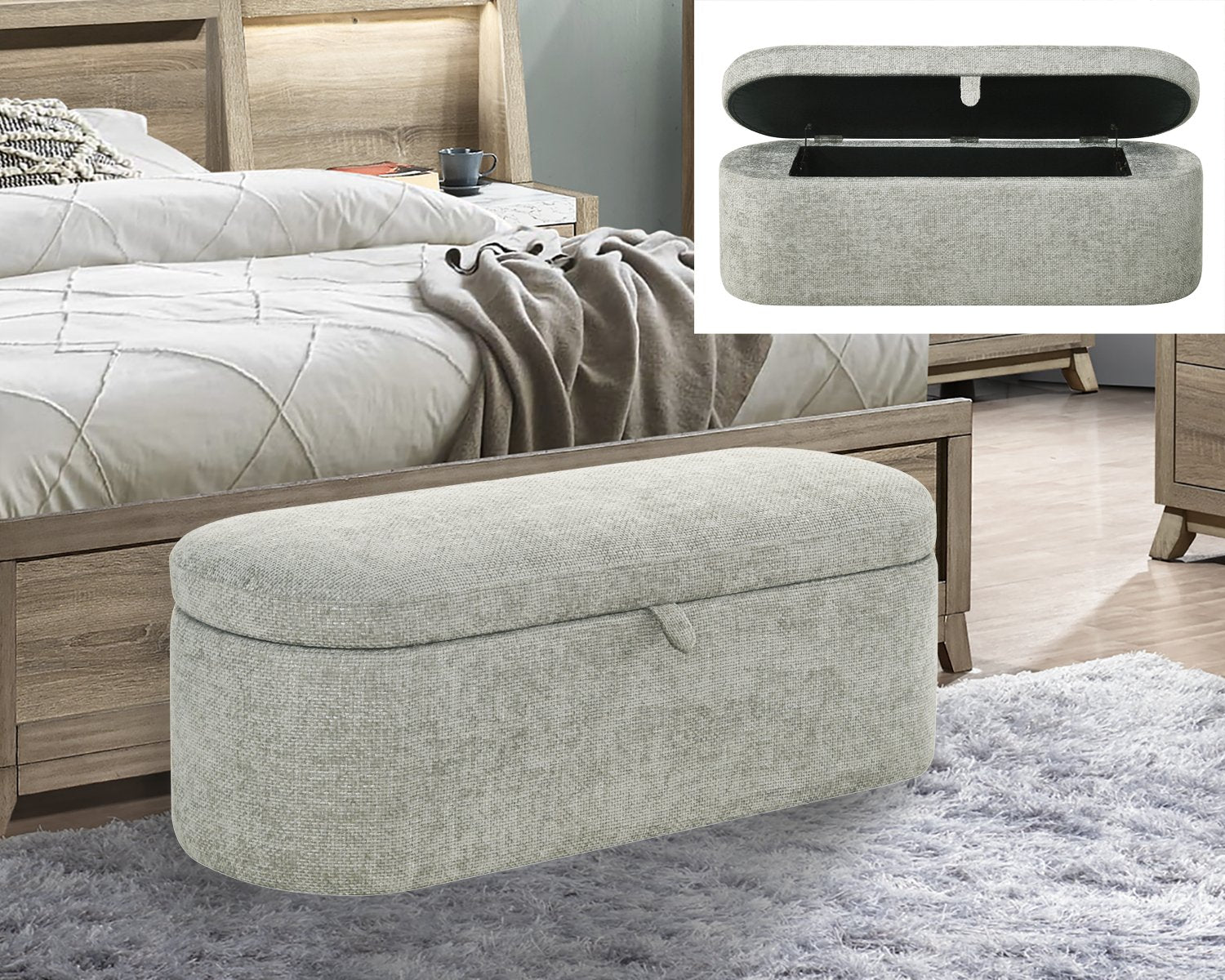 PHILIPA STORAGE BENCH-L.GREY TWEED