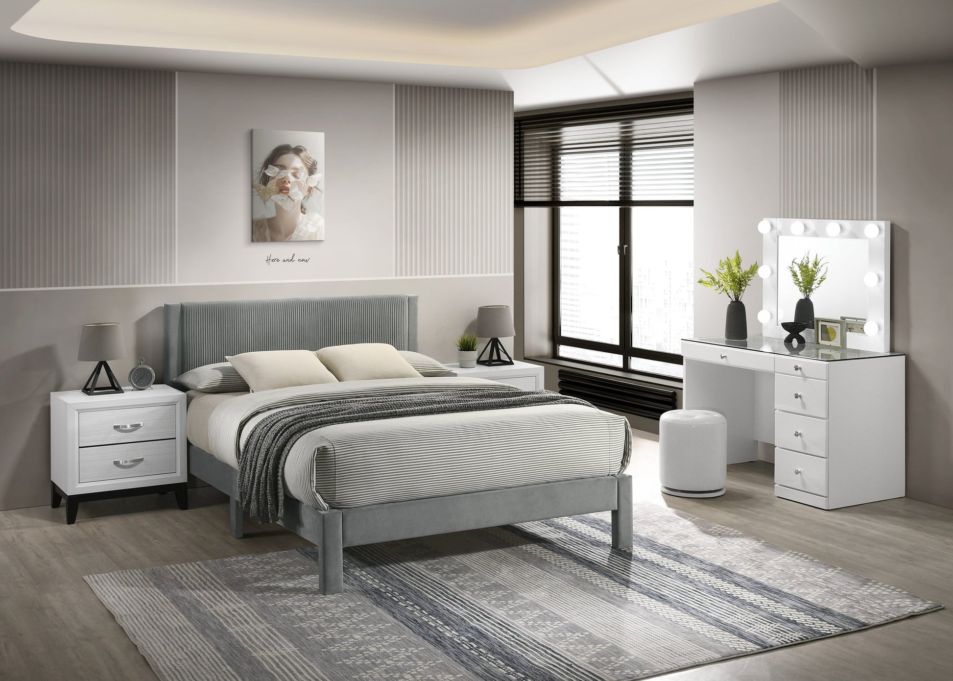 LUCIA FULL PLATFORM BED LIGHT GREY