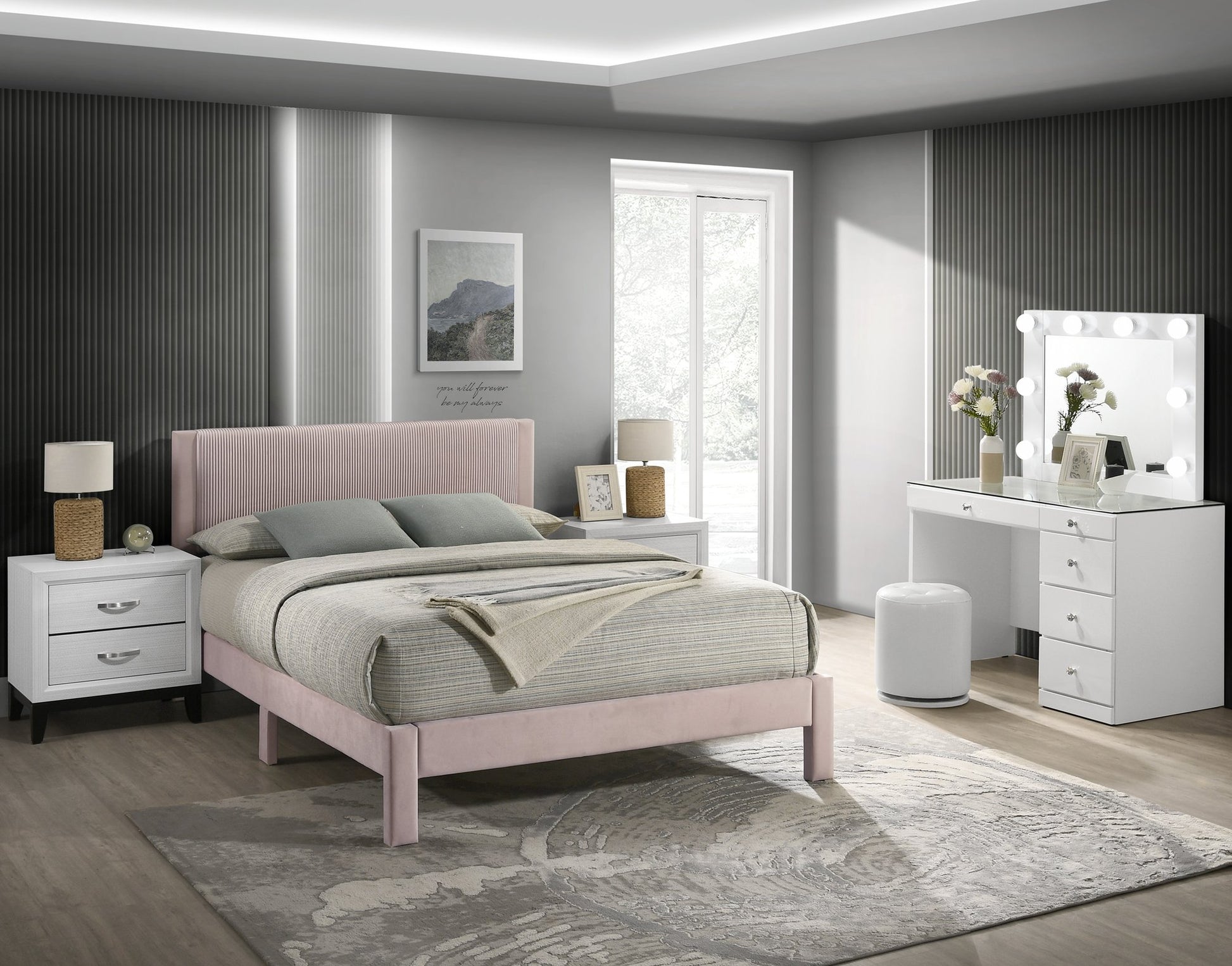 LUCIA QUEEN PLATFORM BED PINK
