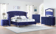 Blue Velvet Queen Bed