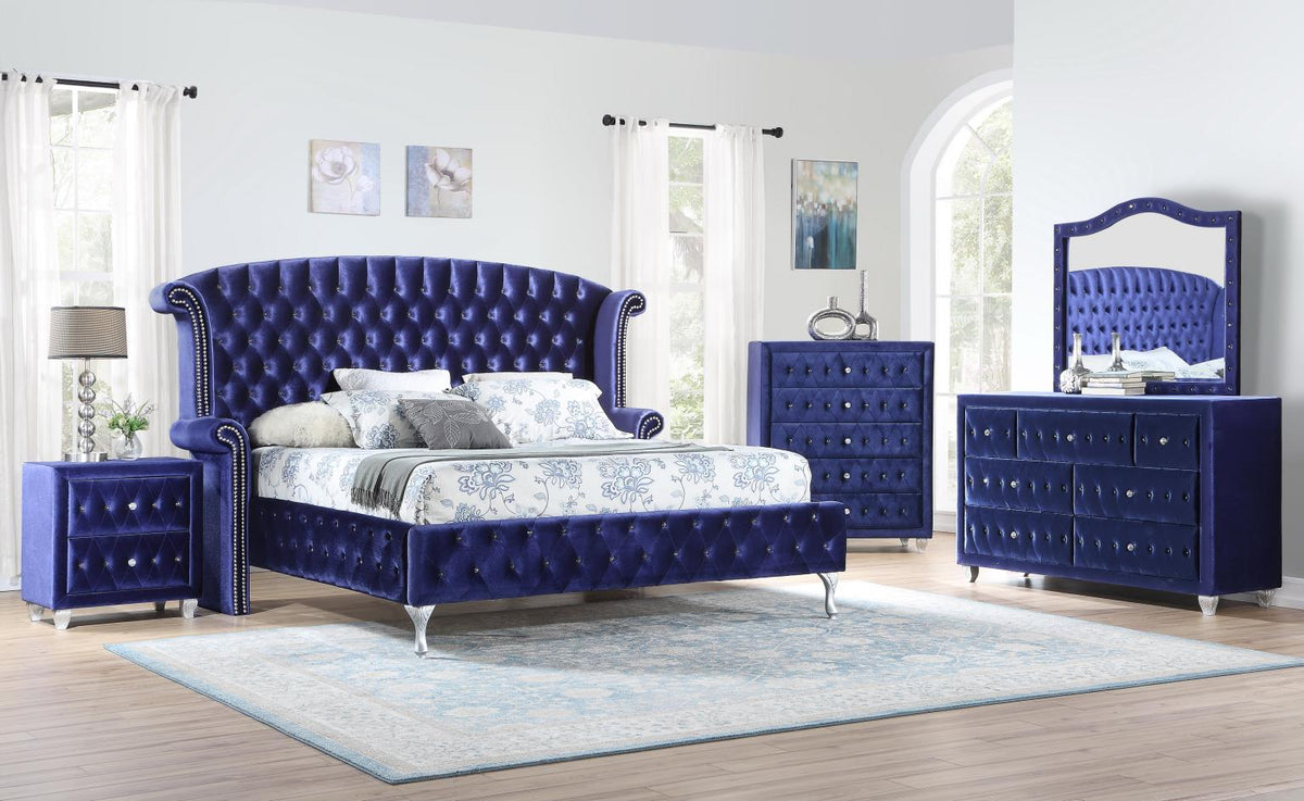 Blue Velvet Queen Bed