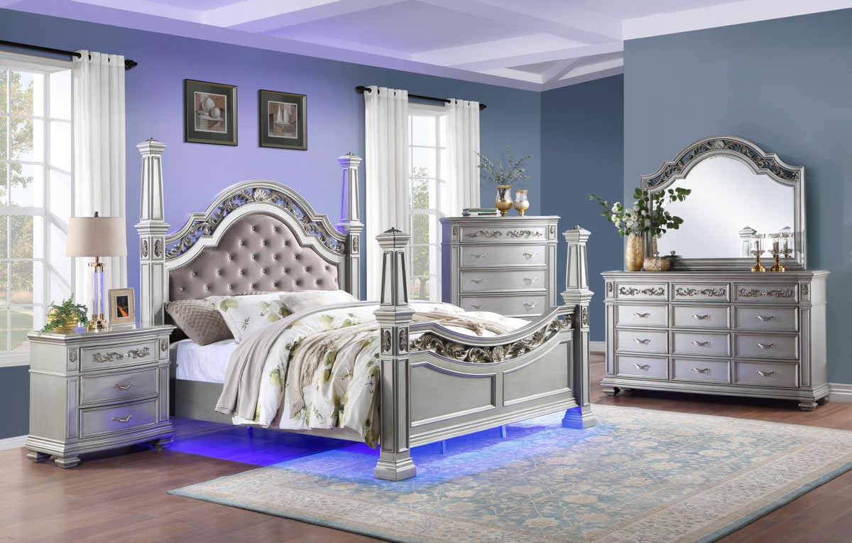 Silver Metallic Queen 5-Piece Bedroom Set
