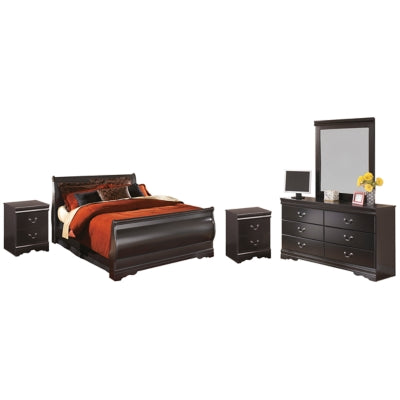 Huey Vineyard Full Sleigh Bed with Mirrored Dresser and 2 Nightstands