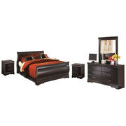 Huey Vineyard Queen Sleigh Bed with Mirrored Dresser and 2 Nightstands