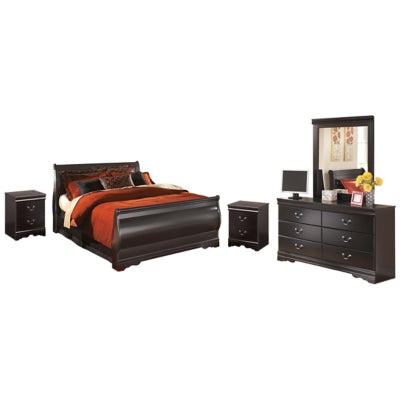 Huey Vineyard Queen Sleigh Bed with Mirrored Dresser and 2 Nightstands