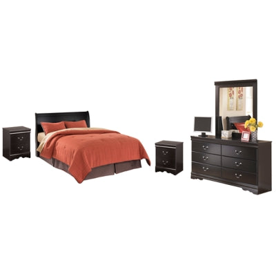 Huey Vineyard Queen Sleigh Headboard with Dresser, Mirror and 2 Nightstands