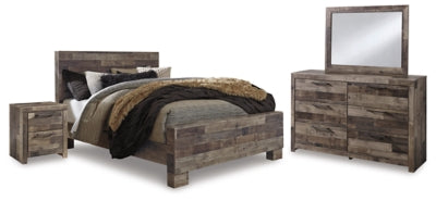 Derekson Queen Bed with Mirrored Dresser and Nightstand