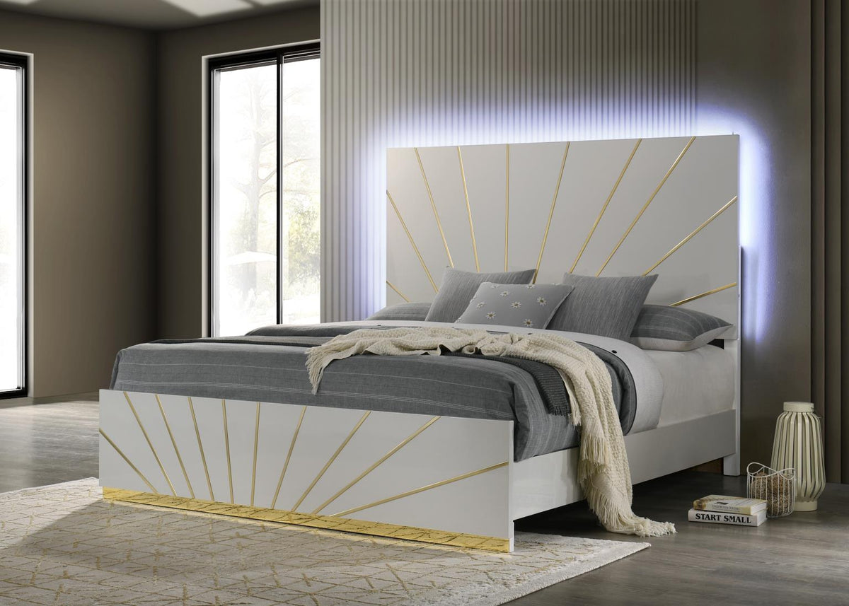 White/Gold Line Queen 5-Piece Bedroom Set