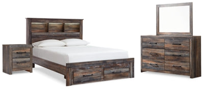 Drystan Queen Bookcase Storage Bed, Dresser, Mirror and Nightstand