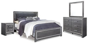 Lodanna King Upholstered Panel Bed, Dresser, Mirror and Nightstand
