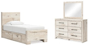 Lawroy Twin Panel Bed with Storage, Dresser and Mirror