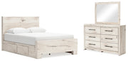 Lawroy Queen Panel Bed with Storage, Dresser and Mirror