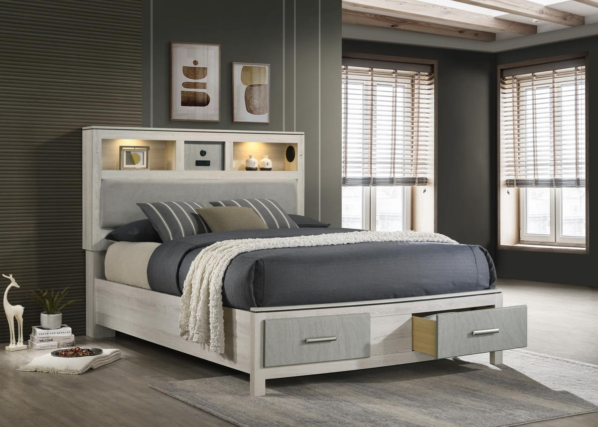 Light Beige/Dove Gray Bed with Speaker & LED