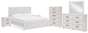 Cayboni King Panel Bed, Dresser, Mirror, Chest and 2 Nightstands