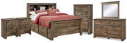 Trinell Full Bookcase Storage Bed, Dresser, Mirror, Chest and 2 Nightstands
