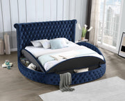 Blue Velvet Bed with Bluetooth Speaker & USB
