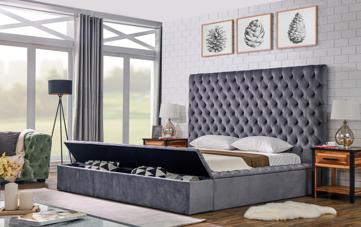 Gray Velvet Queen Bed