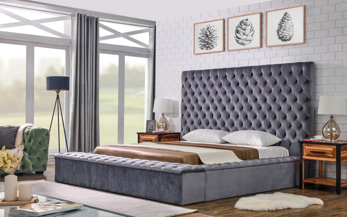 Gray Velvet Queen Bed