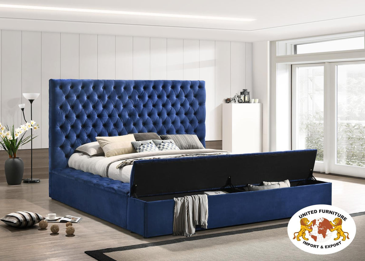Blue Velvet Queen Bed