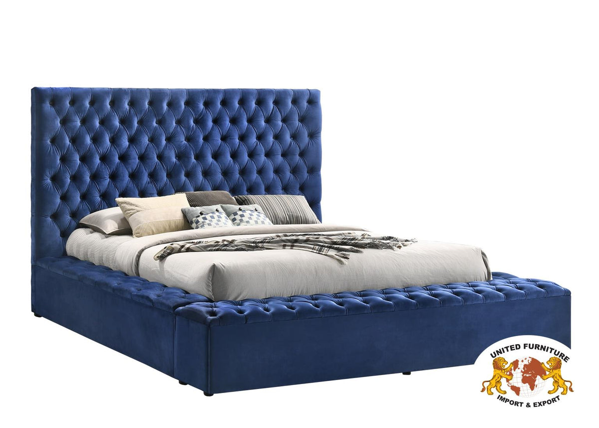 Blue Velvet Queen Bed