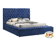 Blue Velvet Queen Bed