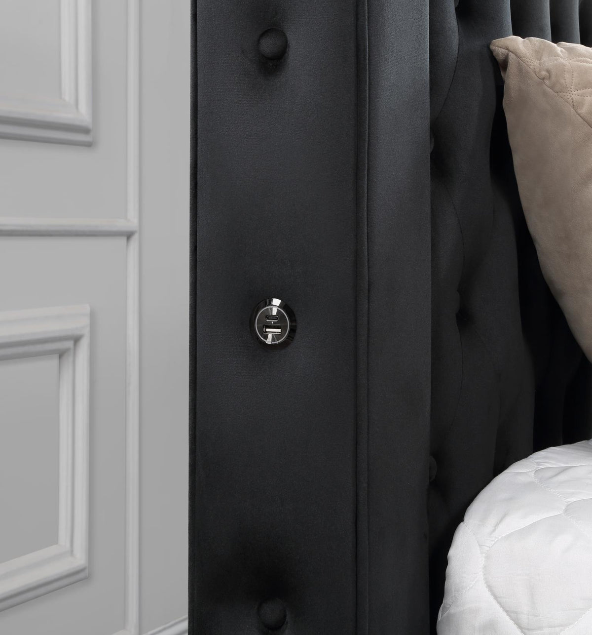 Black Velvet Canopy Bed with Bluetooth Speaker & USB