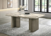 Gray Oak Rectangular Dining Table, Top Color: Blue Golden Sand Marble