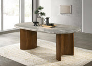 Dark Walnut Rectangular Dining Table, Top Color: Pandpra Marble