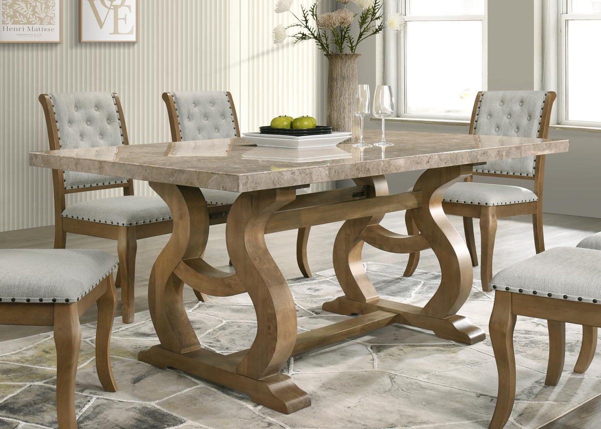 Antique Oak Rectangular Dining Table, Top Color: Golden Flower Marble
