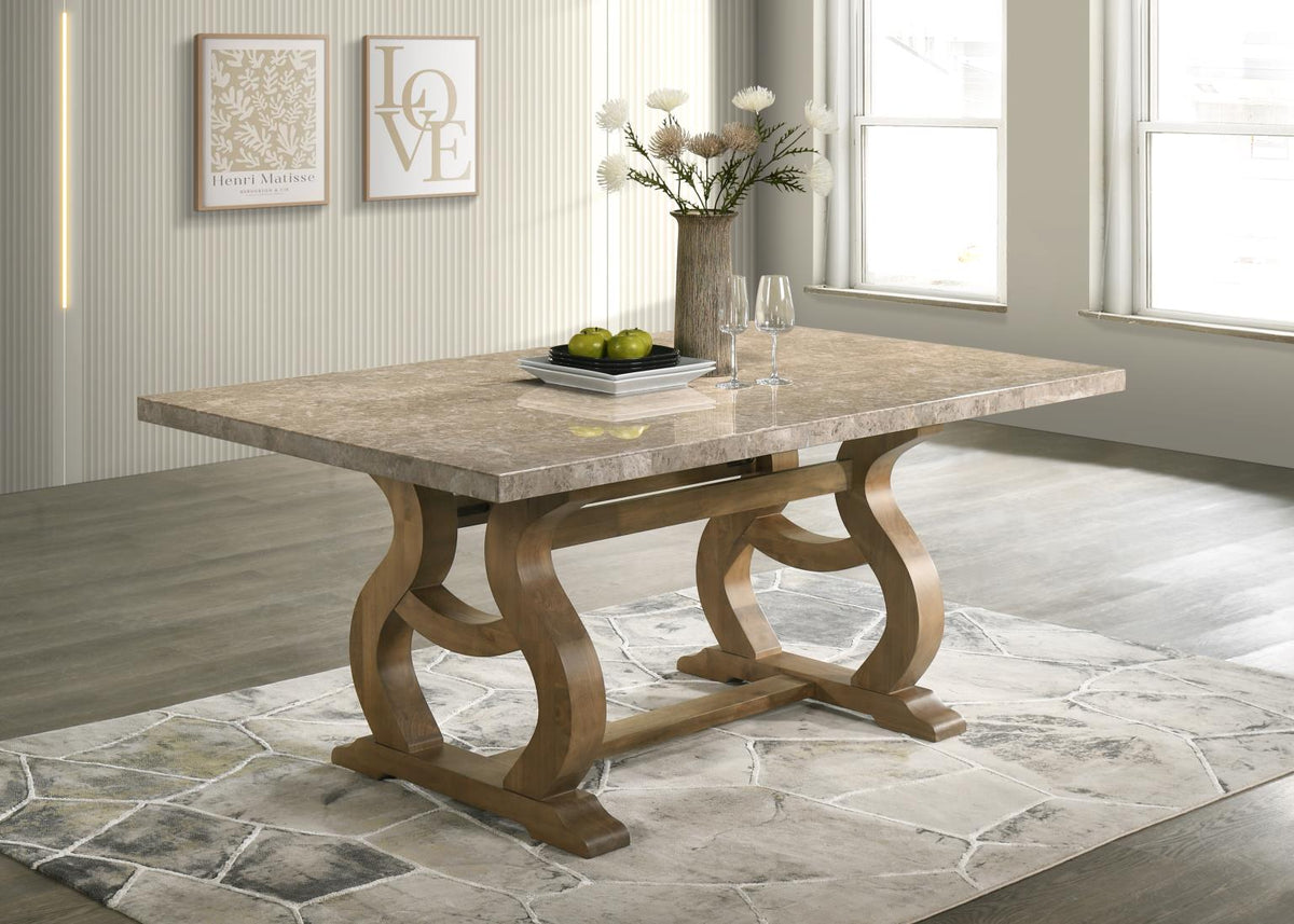 Antique Oak Rectangular Dining Table, Top Color: Golden Flower Marble