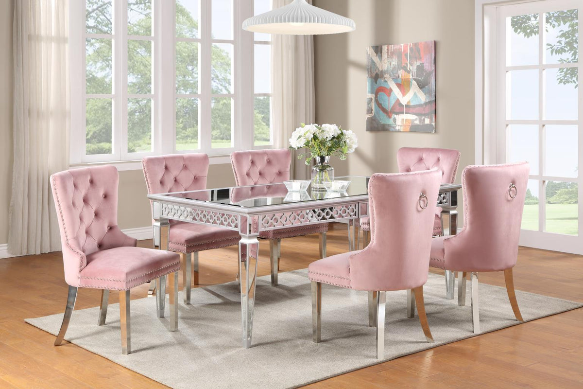 Silver 7-Piece Dining Set Pink