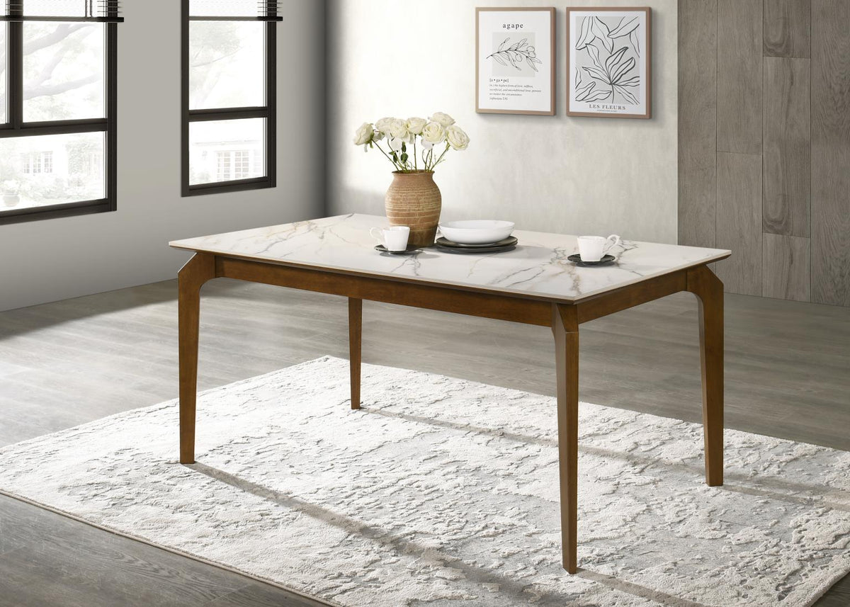 Dark Walnut Rectangular Dining Table, Top Color: White Porcelain