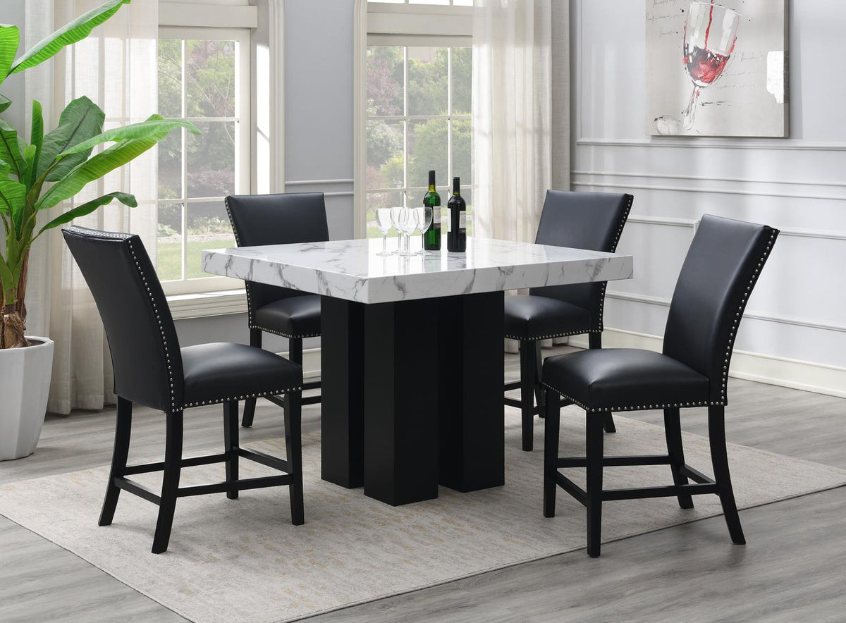 5-Piece Dining Set Black Leather D130