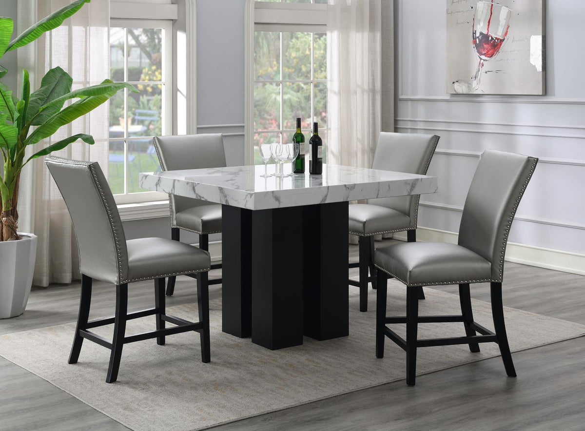 5-Piece Dining Set Silver Leather D130