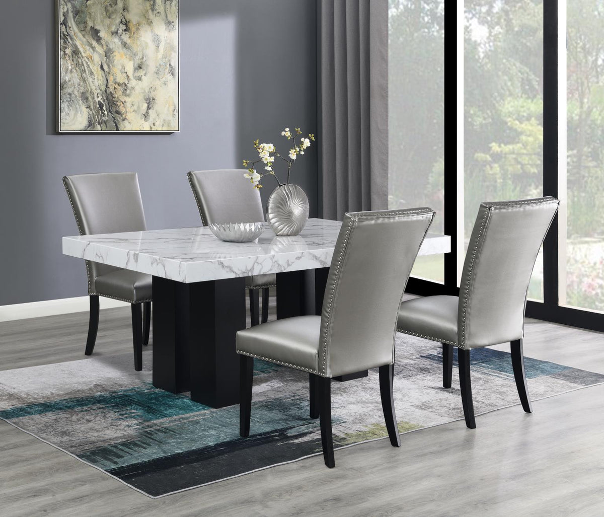 5-Piece Dining Set Silver Leather D131