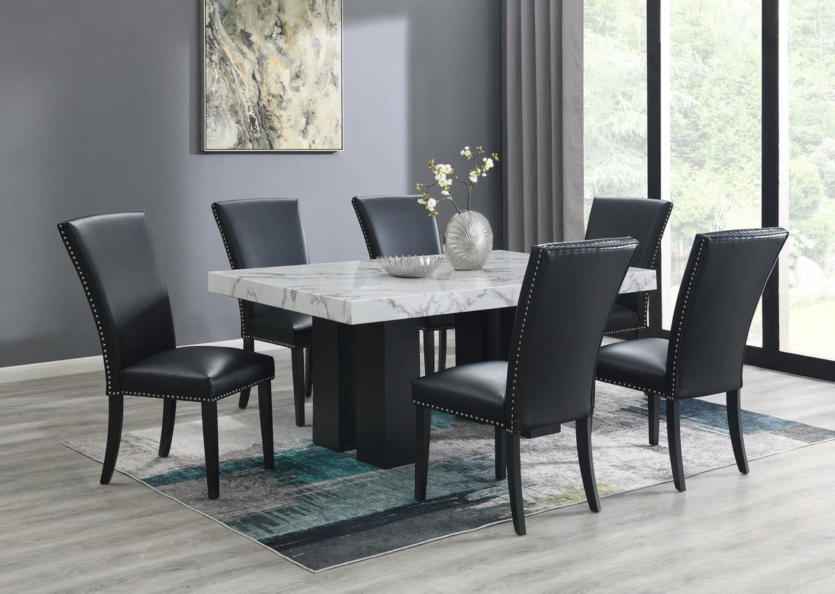 7-Piece Dining Set Black Leather D131