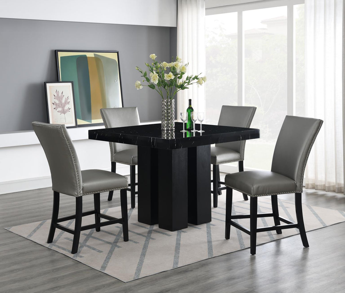 5-Piece Dining Set Silver Leather D132