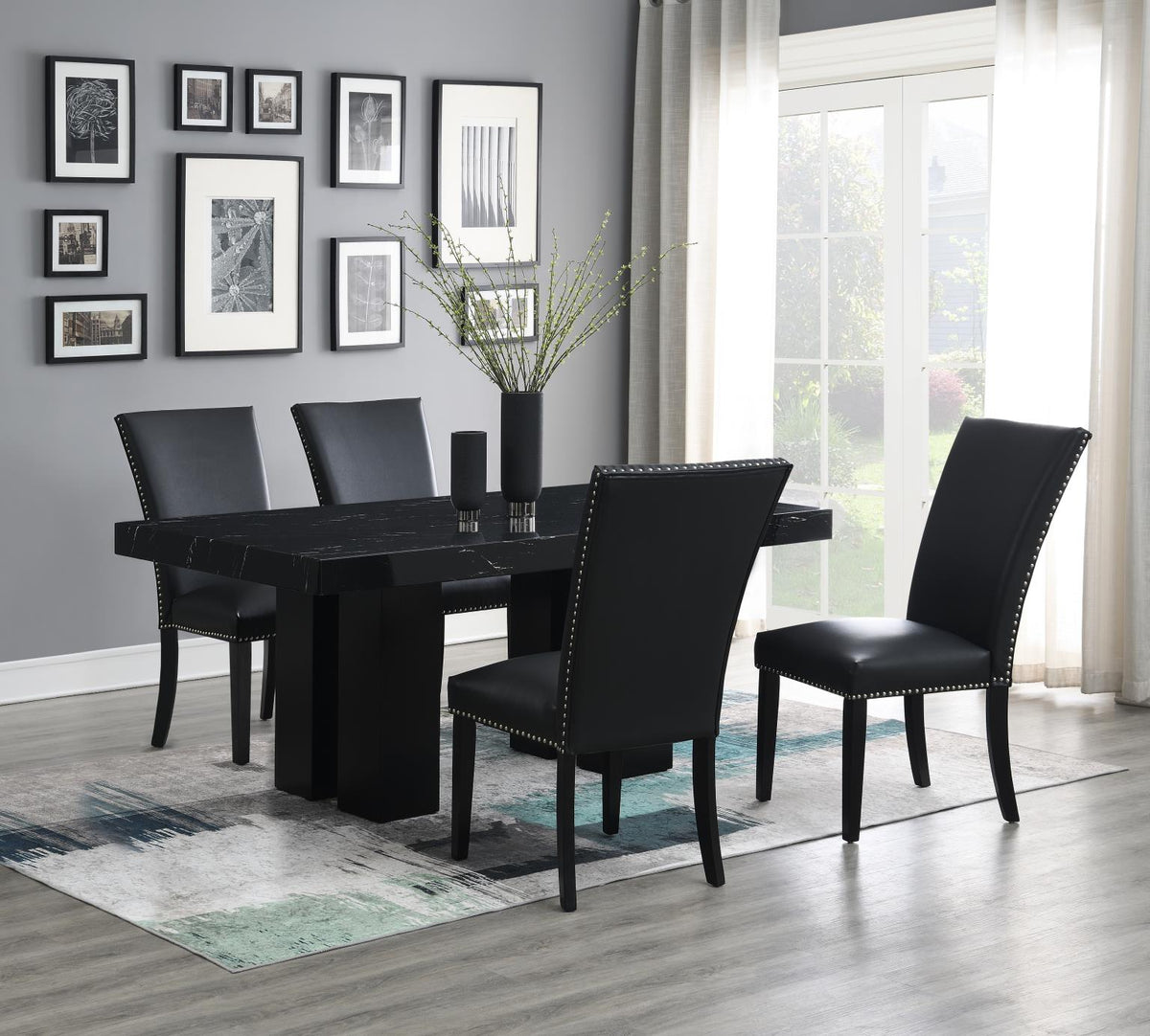 5-Piece Dining Set Black Leather D133