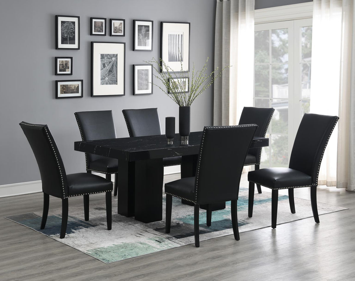 7-Piece Dining Set Black Leather D133