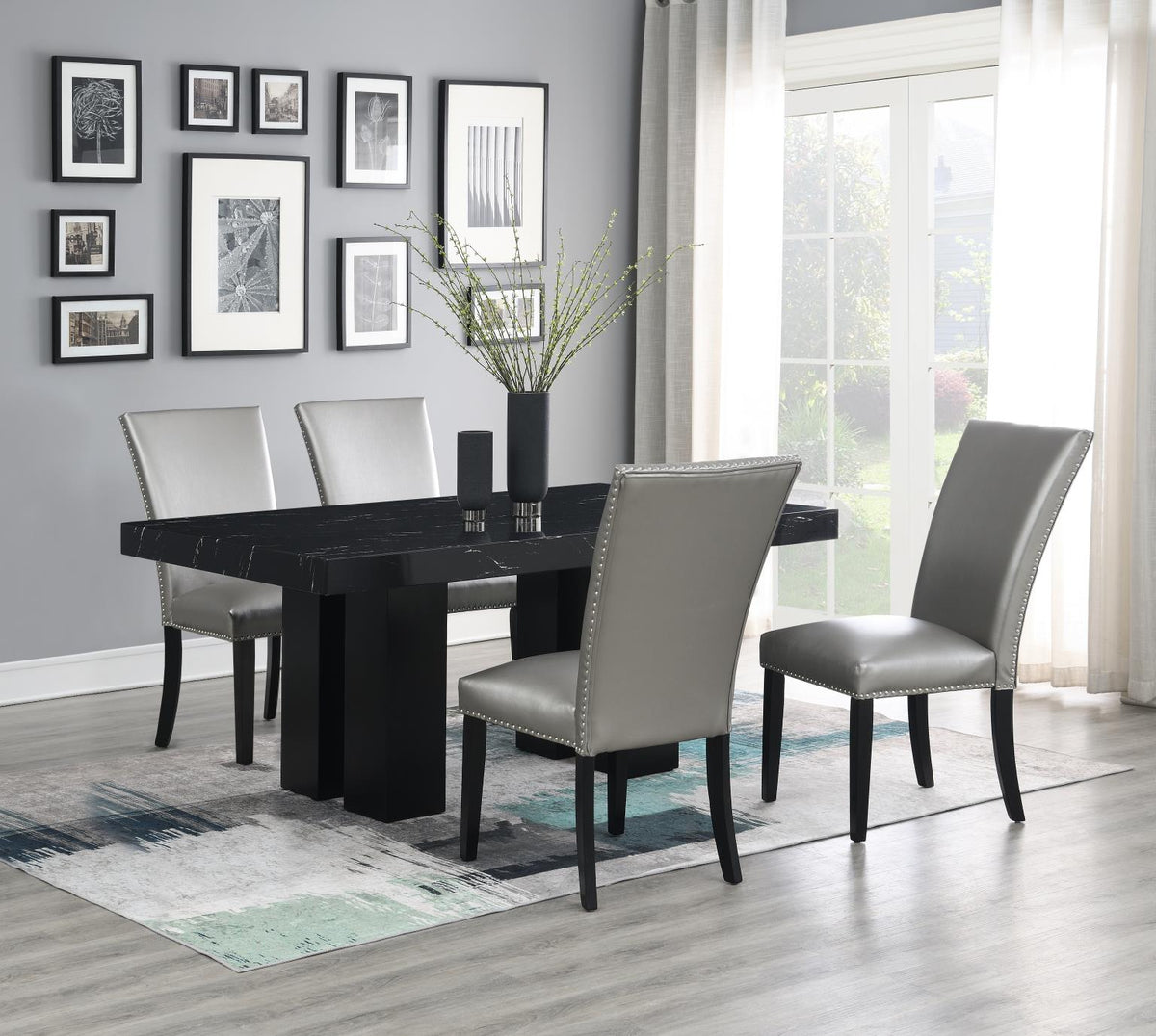 5-Piece Dining Set Silver Leather D133
