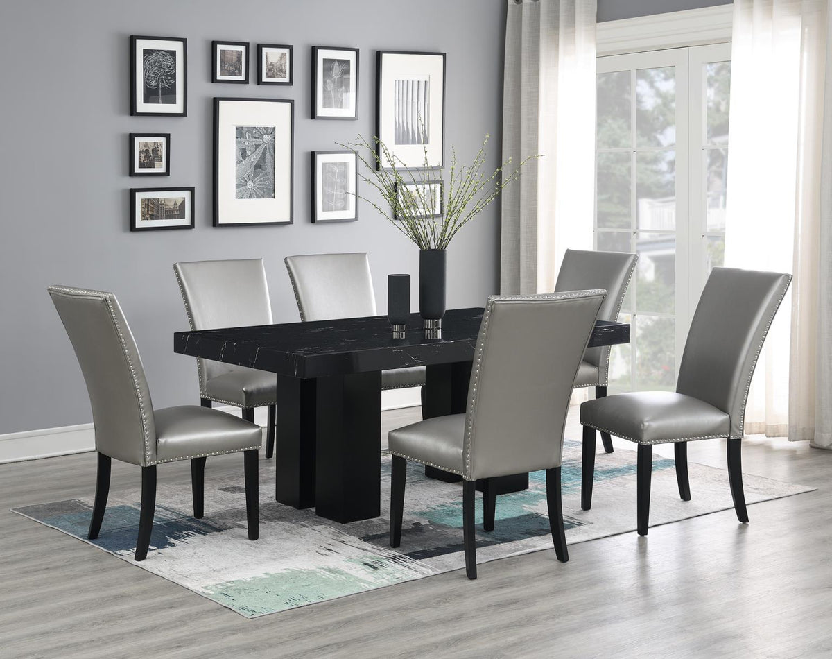 7-Piece Dining Set Silver Leather D133