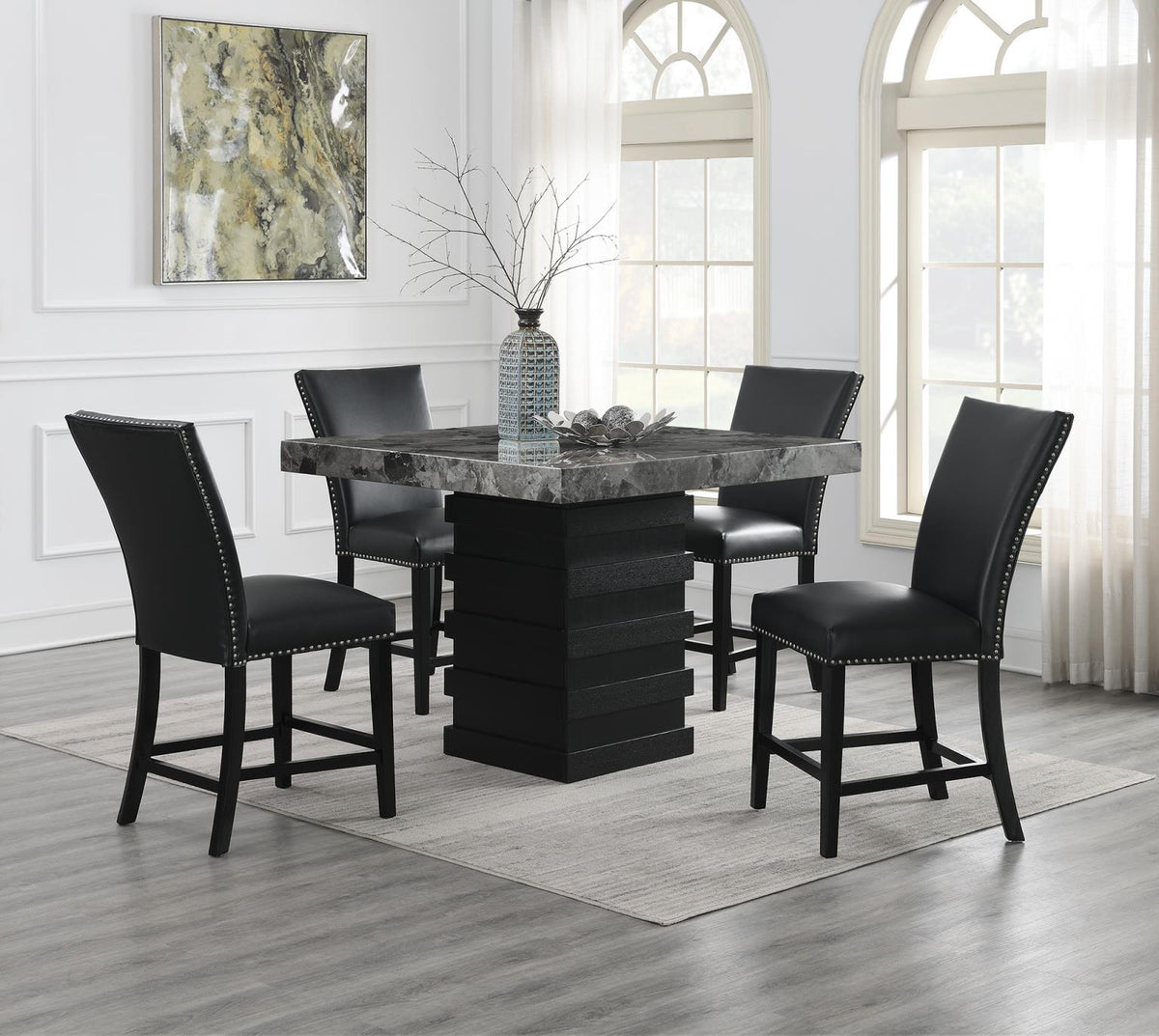 5-Piece Dining Set Black Leather D136